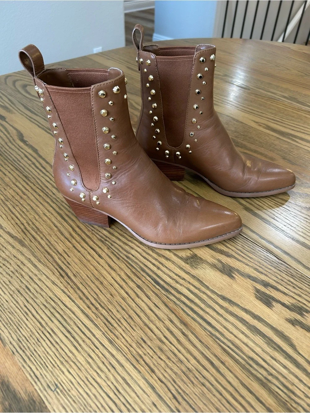 MICHAEL Michael Kors Brown Leather Studded Ankle Boots, size 6.5